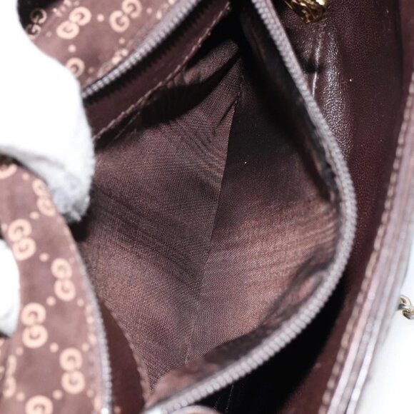 GUCCI Micro GG Canvas Chain Shoulder Bag Suede Brown Gold Auth BA6560 - Picture 12 of 16